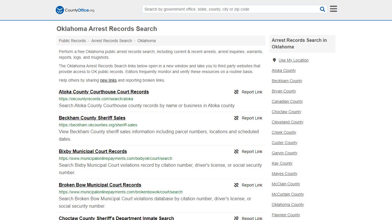 Arrest Records Search - Oklahoma (Arrests & Mugshots) - County Office